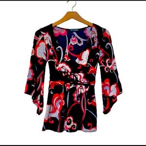 J.T.B. Patterned Top In Black and Red, Size PS.